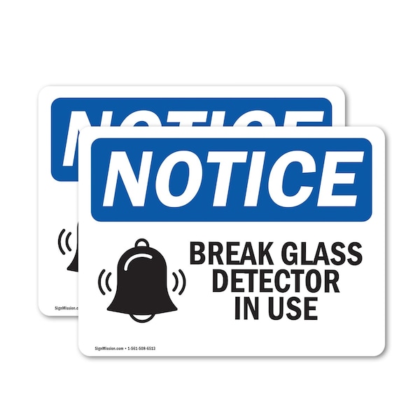 Signmission Glass Break Detector In Use Sign With Symbol, 5 in W x Rectangle, Vinyl Decal OS-2PACK-NS-D-35-L-13106 - main